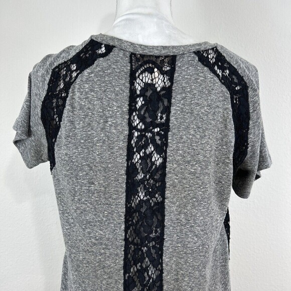 Rebecca Taylor Gray & Black Lace Inset T-Shirt Size Small (4/6) - Picture 11 of 12